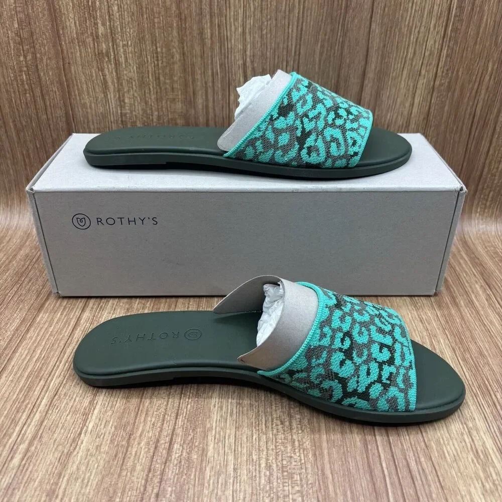 Rothy's The Slide Size US 8.5 Aqua Camo Spot Slip On Flats‎ Sandal RETIRED New